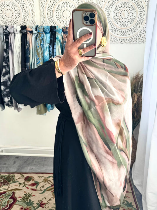 Water coloured Modal Printed Fret Hijab - Hijab Junkie UK