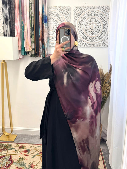 Water coloured Modal Silk Printed lavender splatter Hijab - Hijab Junkie UK