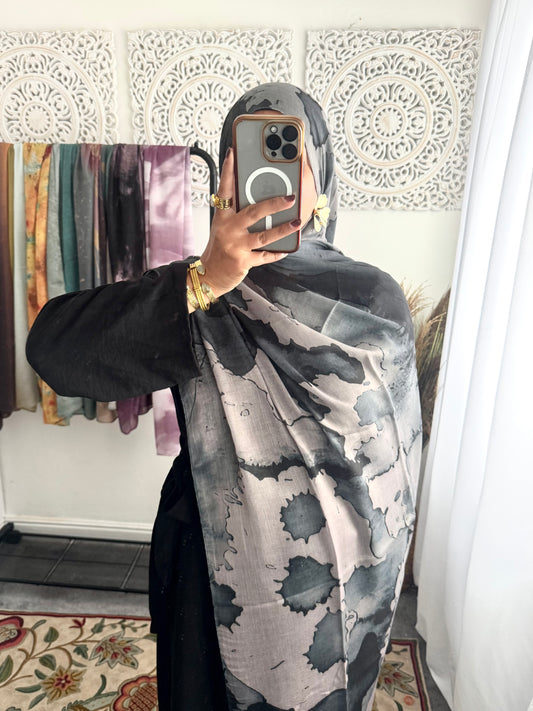 Water coloured Modal Printed marble Pewter Hijab