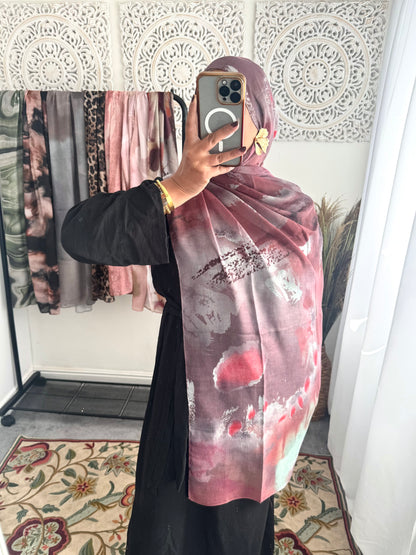 Water coloured Modal Printed pink raspberry Hijab