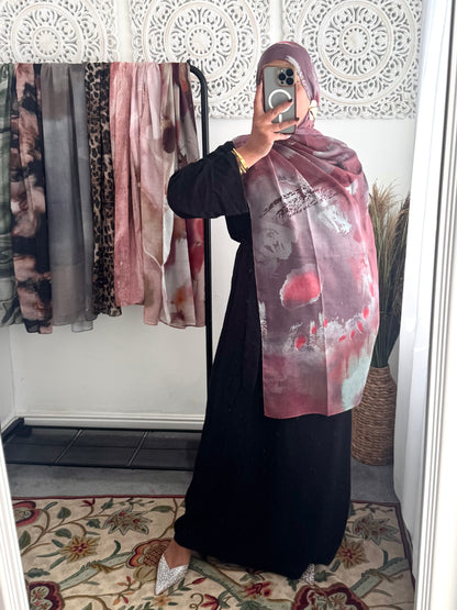 Water coloured Modal Printed pink raspberry Hijab