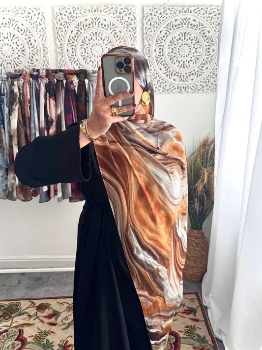 Water coloured Chiffon Printed Asmar Hijab - Hijab Junkie UK