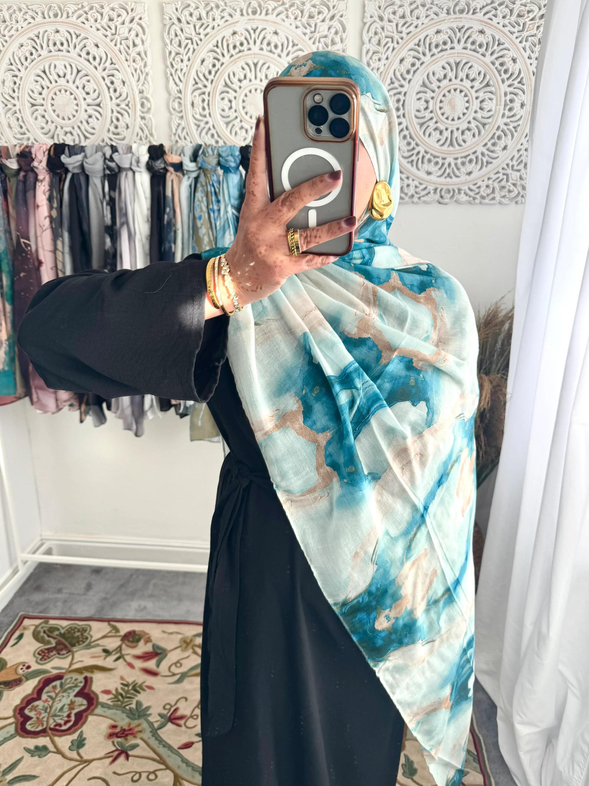 Water coloured Modal Printed Pixel Hijab - Hijab Junkie UK