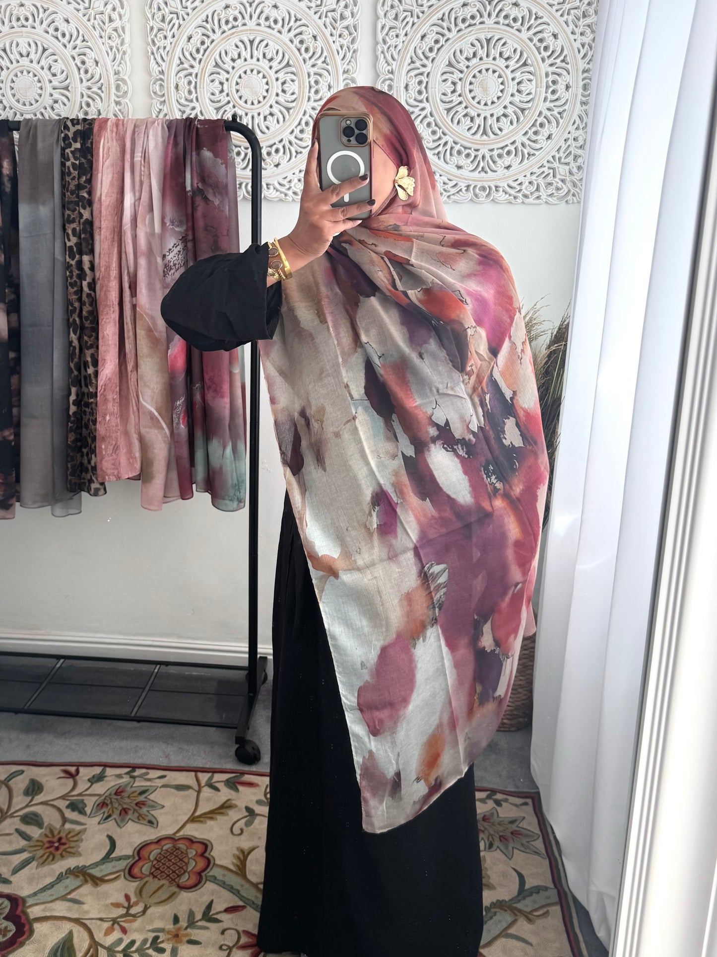 Water coloured Modal Printed cherry pink Hijab
