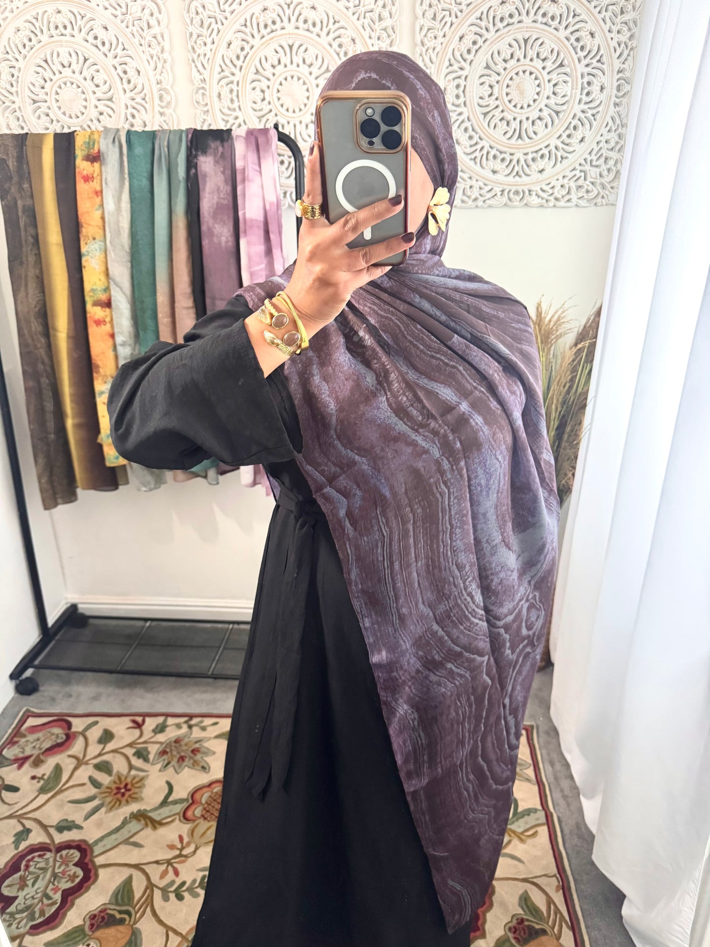 Water coloured Modal Printed Aubergine Hijab