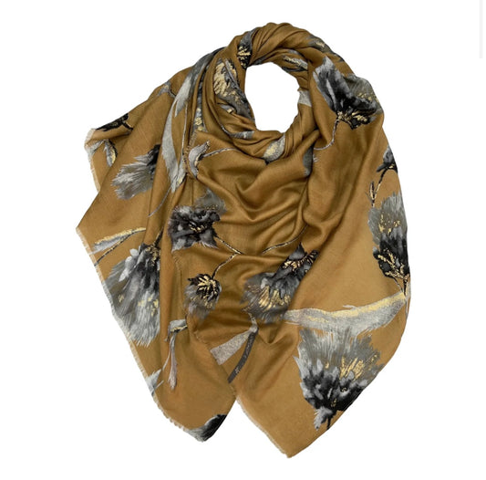 Maxi printed tulip tan hijab scarf