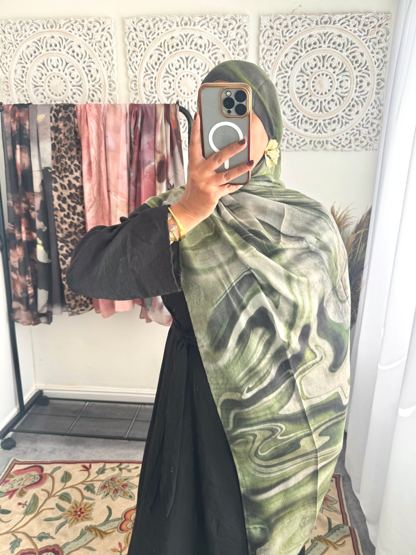 Water coloured Modal Printed Marble Olive Hijab