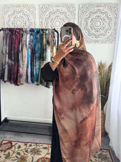 Water coloured Modal Silk Printed Latte Earth Hijab