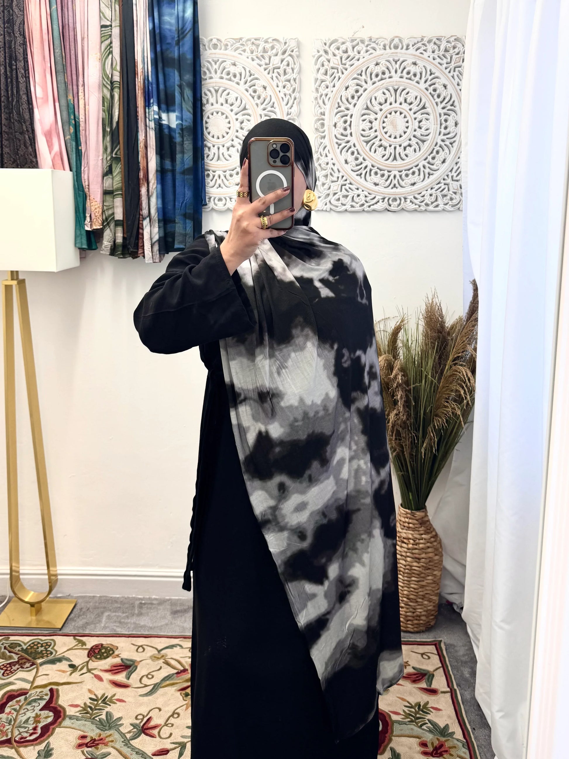 Premium Jersey Marble Black hijab - Hijab Junkie UK