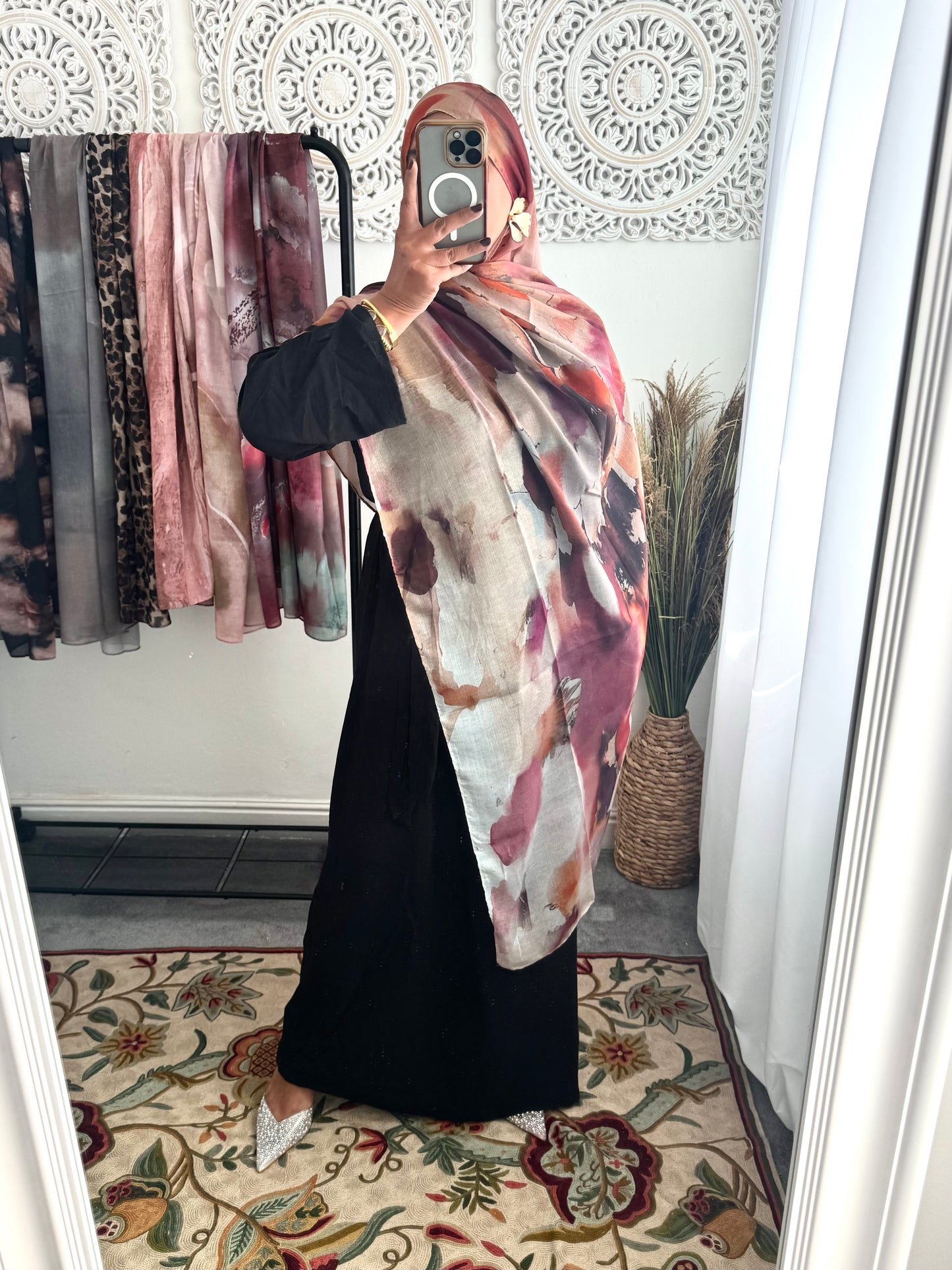 Water coloured Modal Printed cherry pink Hijab