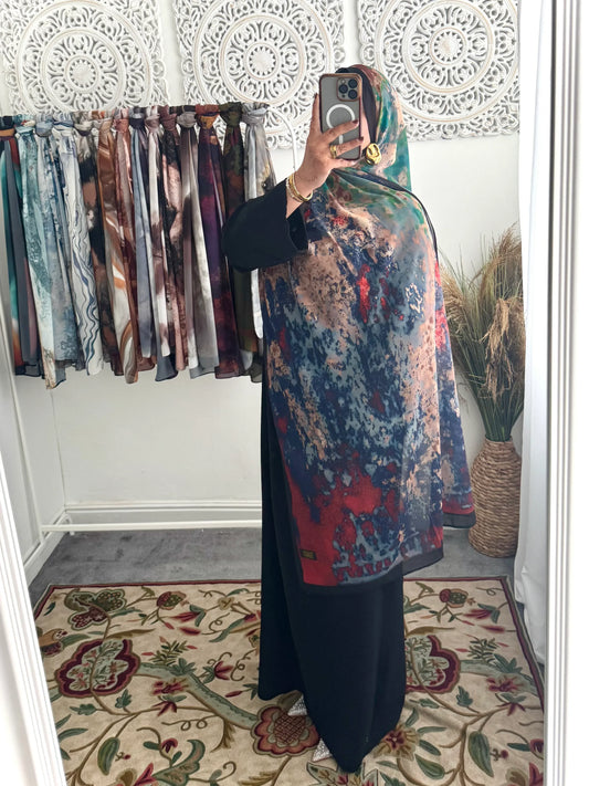 Water coloured Chiffon Printed Naadir Hijab - Hijab Junkie UK