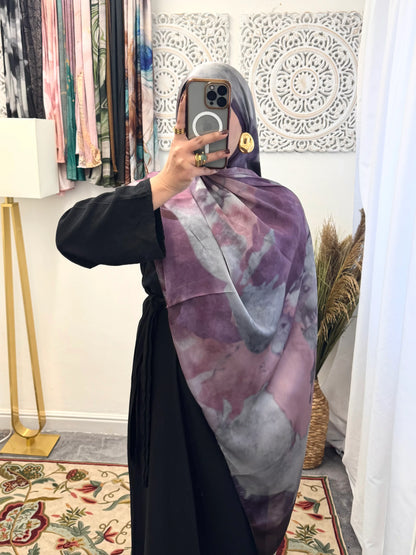 Water coloured Modal Silk Printed volcano silver Hijab - Hijab Junkie UK