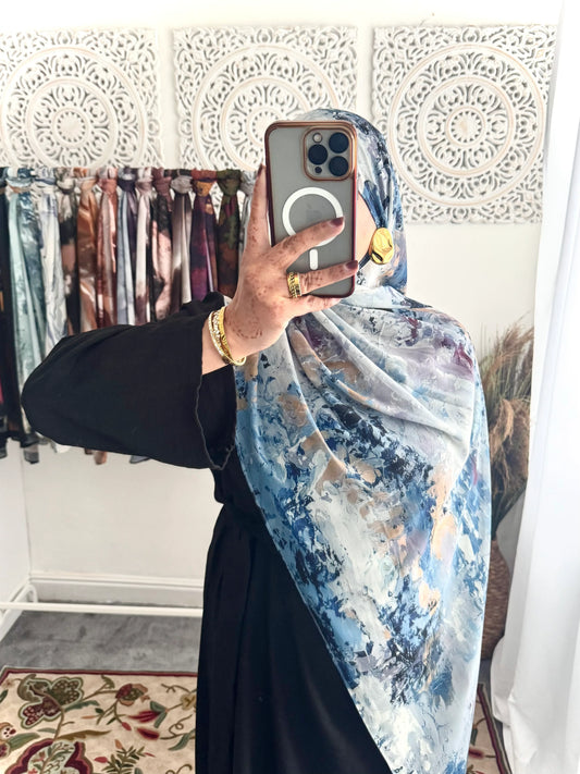 Water coloured Chiffon Printed Tahira Hijab - Hijab Junkie UK