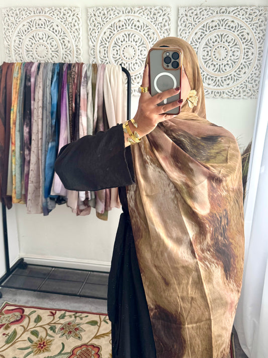 Water coloured Modal Printed Olive ripple Hijab