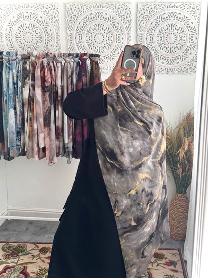 Water coloured Chiffon Printed Hiba Hijab - Hijab Junkie UK