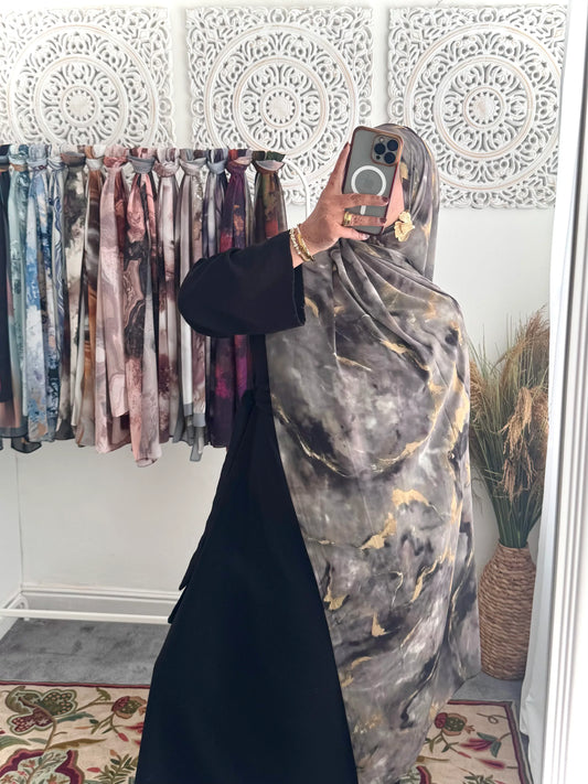 Water coloured Chiffon Printed Hiba Hijab - Hijab Junkie UK