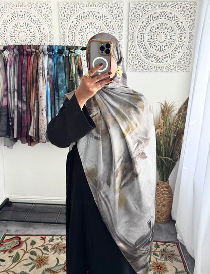 Water coloured Modal Silk Printed Soft Brick Hijab