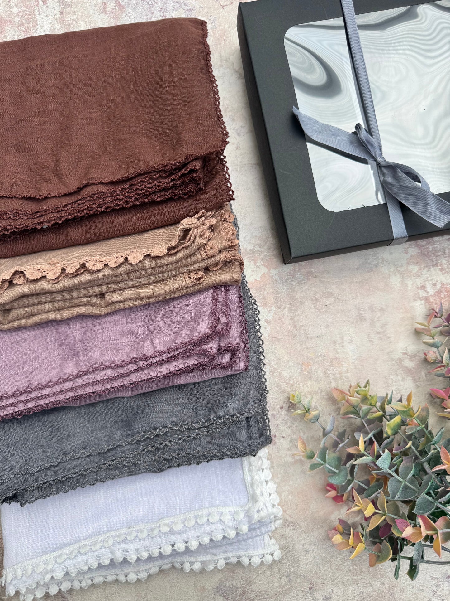 premium lace coco hijab set presented in a gift box