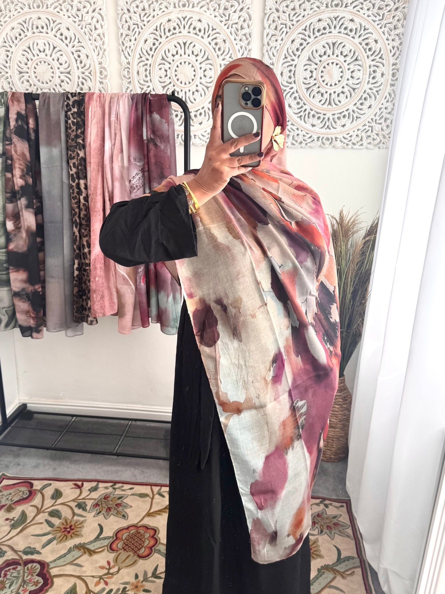 Water coloured Modal Printed cherry pink Hijab