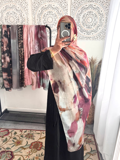 Water coloured Modal Printed cherry pink Hijab