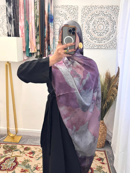 Water coloured Modal Silk Printed volcano silver Hijab - Hijab Junkie UK