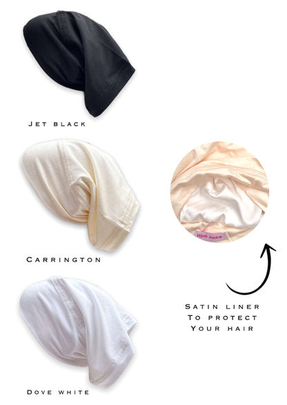 Tube opened inner silk cap choose from carrington dove white jet black