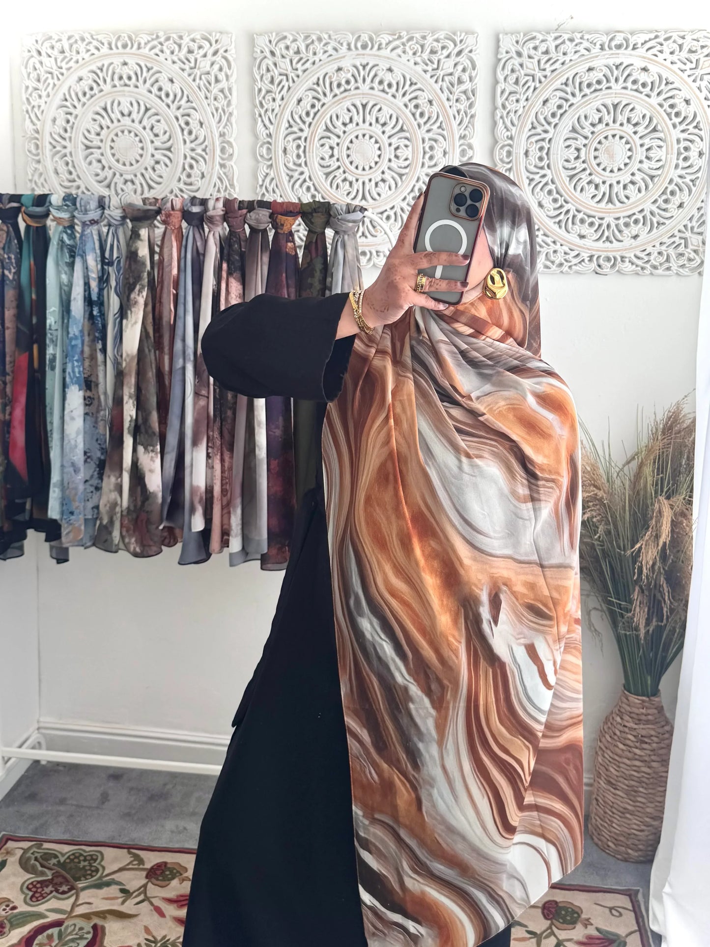 Water coloured Chiffon Printed Asmar Hijab - Hijab Junkie UK