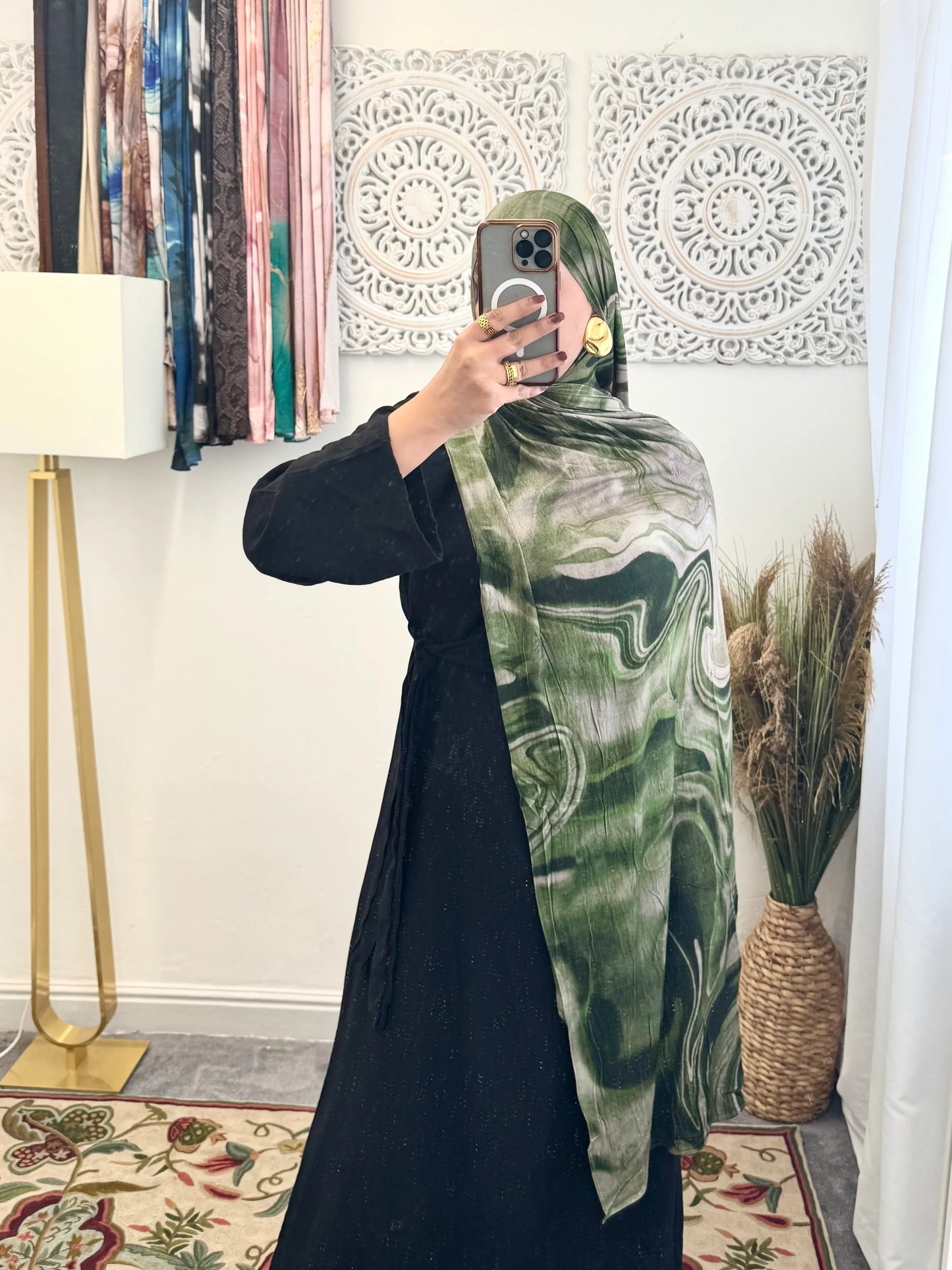 Premium Jersey Marble Olive hijab - Hijab Junkie UK