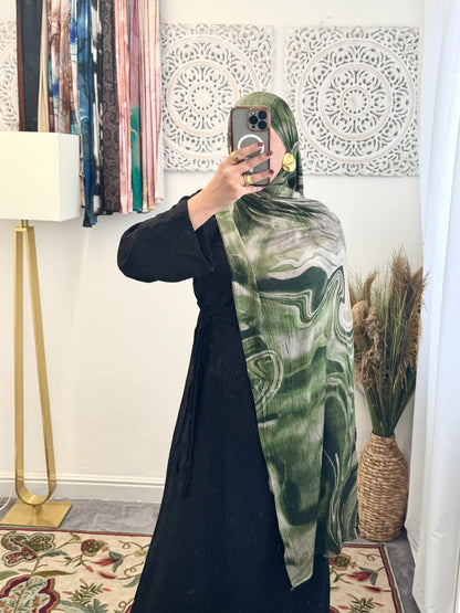 Premium Jersey Marble Olive hijab - Hijab Junkie UK