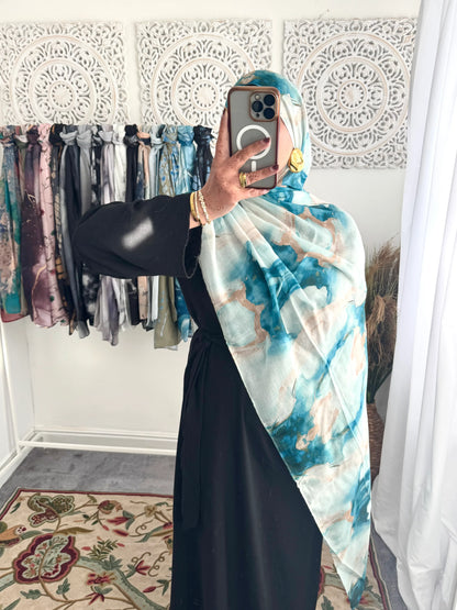 Water coloured Modal Printed Pixel Hijab - Hijab Junkie UK