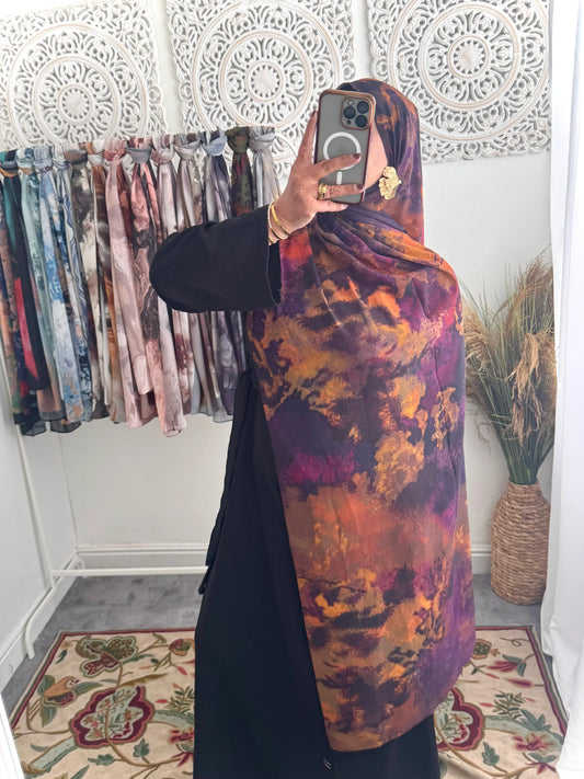 Water coloured Chiffon Printed Nura Hijab - Hijab Junkie UK