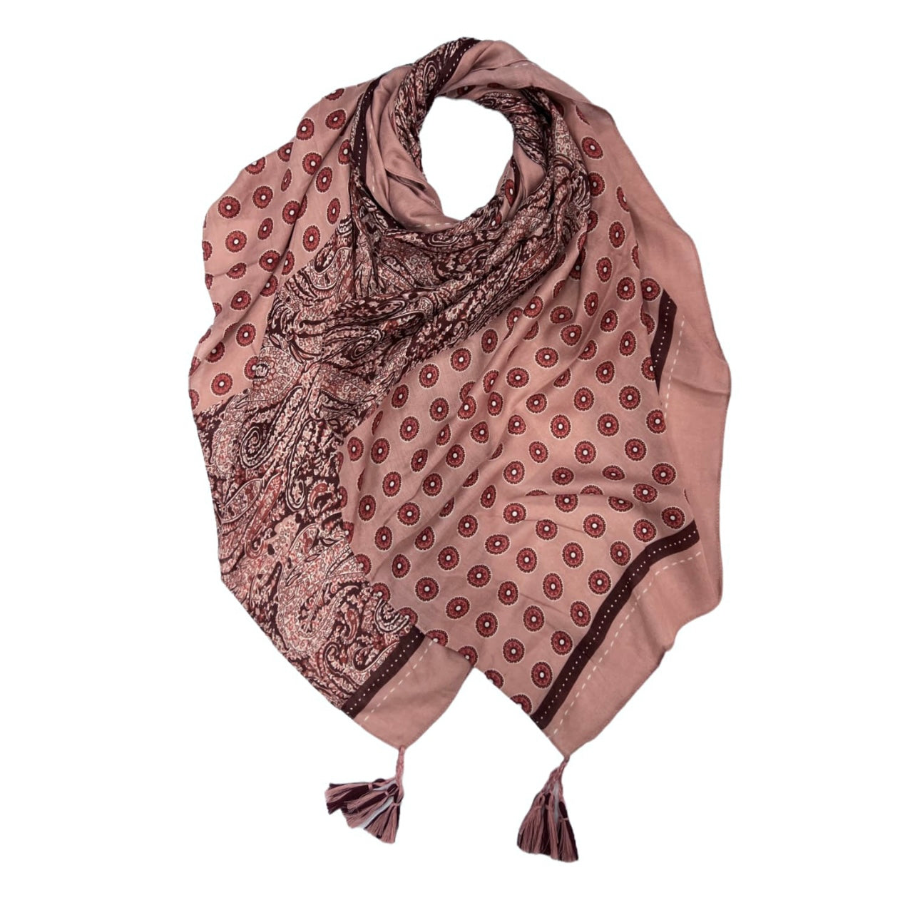 Maxi printed tassel paisley pink hijab scarf