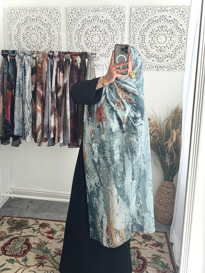 Water coloured Chiffon Printed Bahr Hijab - Hijab Junkie UK
