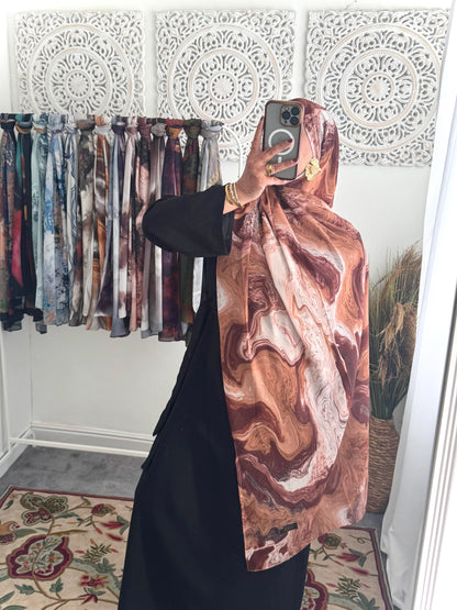Water coloured Chiffon Printed Fareed Hijab - Hijab Junkie UK