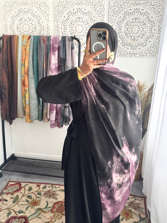 Water coloured Modal Printed black hula Hijab