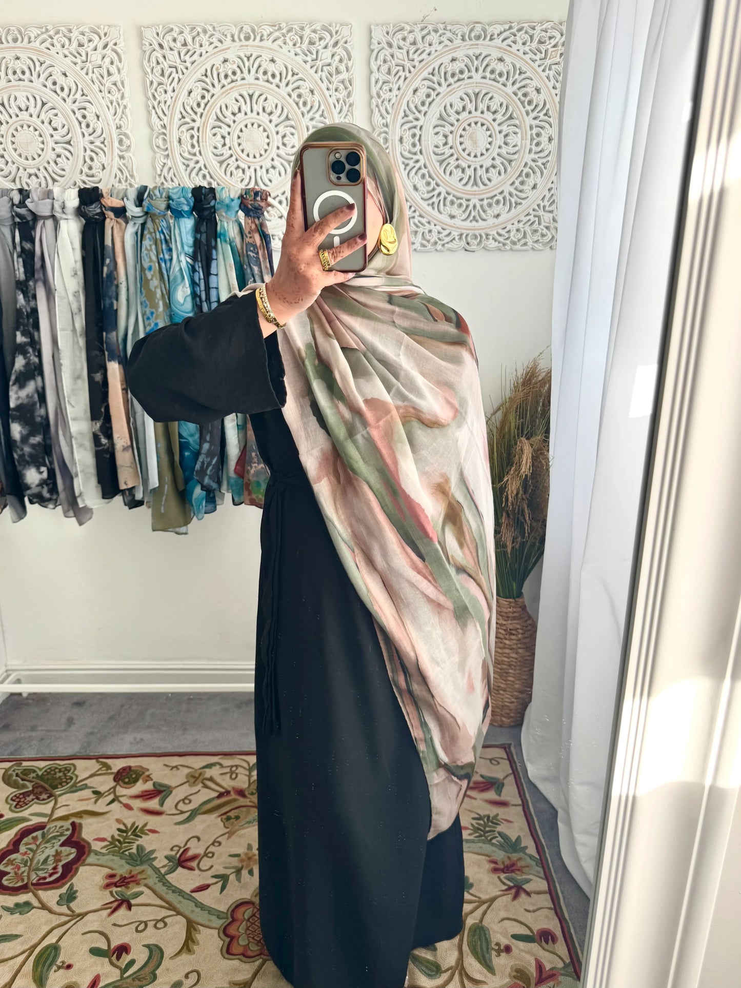 Water coloured Modal Printed Fret Hijab - Hijab Junkie UK