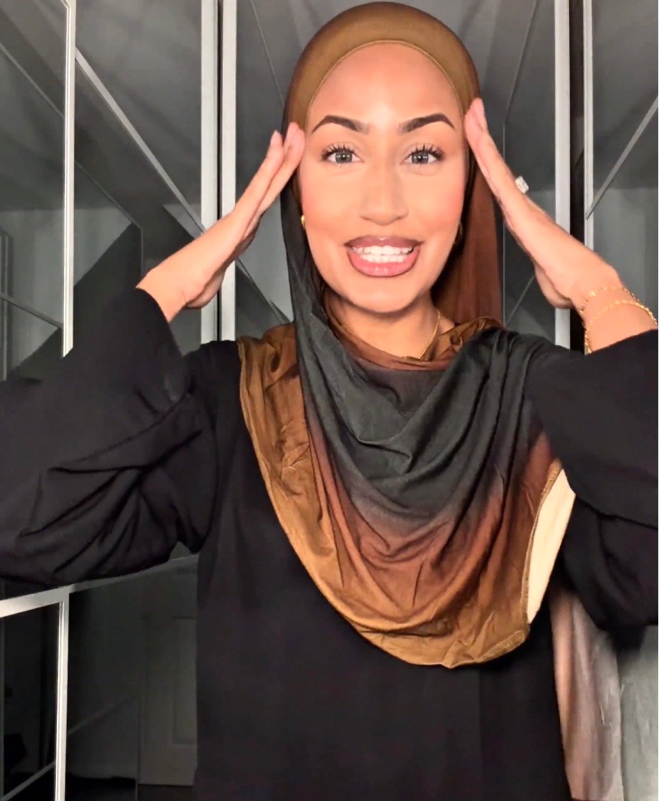 Premium Jersey Moonlight hijab in soft drape, elegant neutral tone.