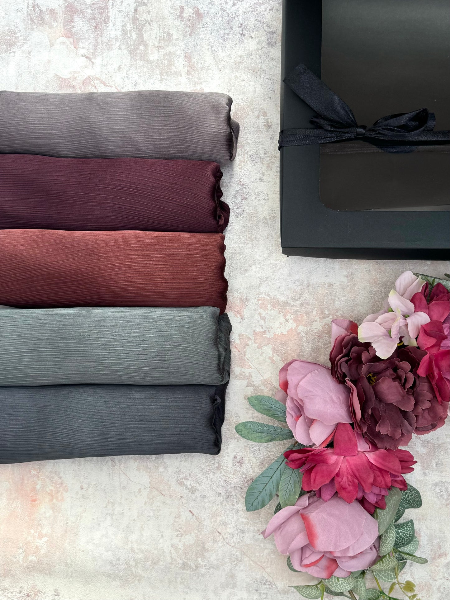 matt Dubai crinkle silk 5 mahogany hijab gift set