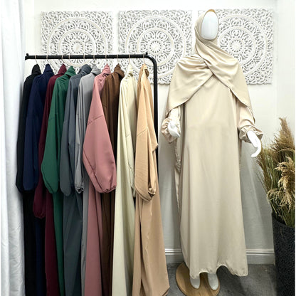 Built in 1pc Nida Fatimah prayer plain light weight abaya set - one size