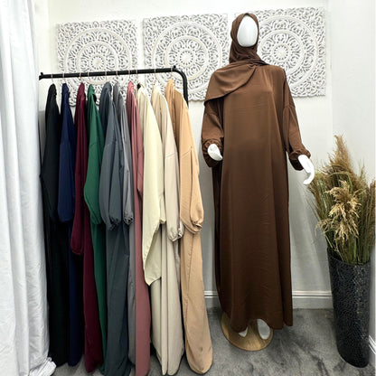 Built in 1pc Nida Fatimah prayer plain light weight abaya set - one size