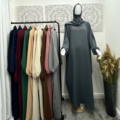 Built in 1pc Nida Fatimah prayer plain light weight abaya set - one size