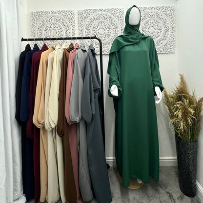 Built in 1pc Nida Fatimah prayer plain light weight abaya set - one size