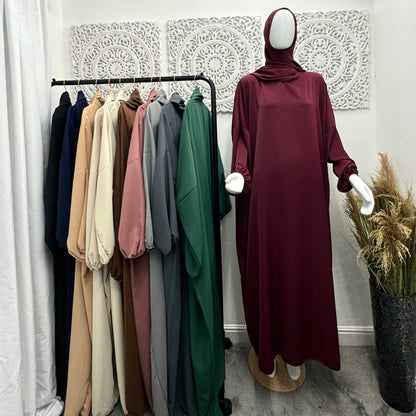 Built in 1pc Nida Fatimah prayer plain light weight abaya set - one size