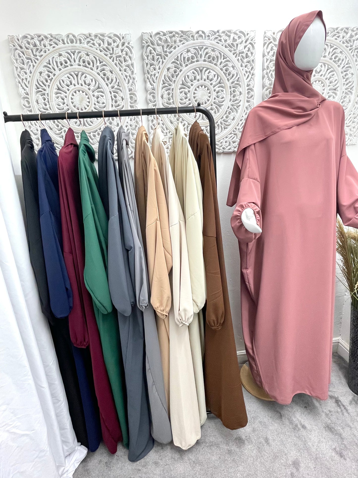 Built in 1pc Nida Fatimah prayer plain light weight abaya set - one size