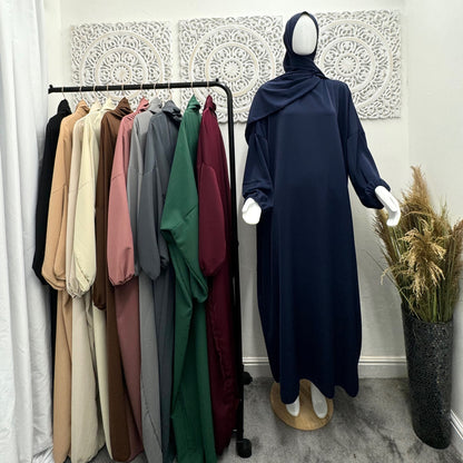 Built in 1pc Nida Fatimah prayer plain light weight abaya set - one size