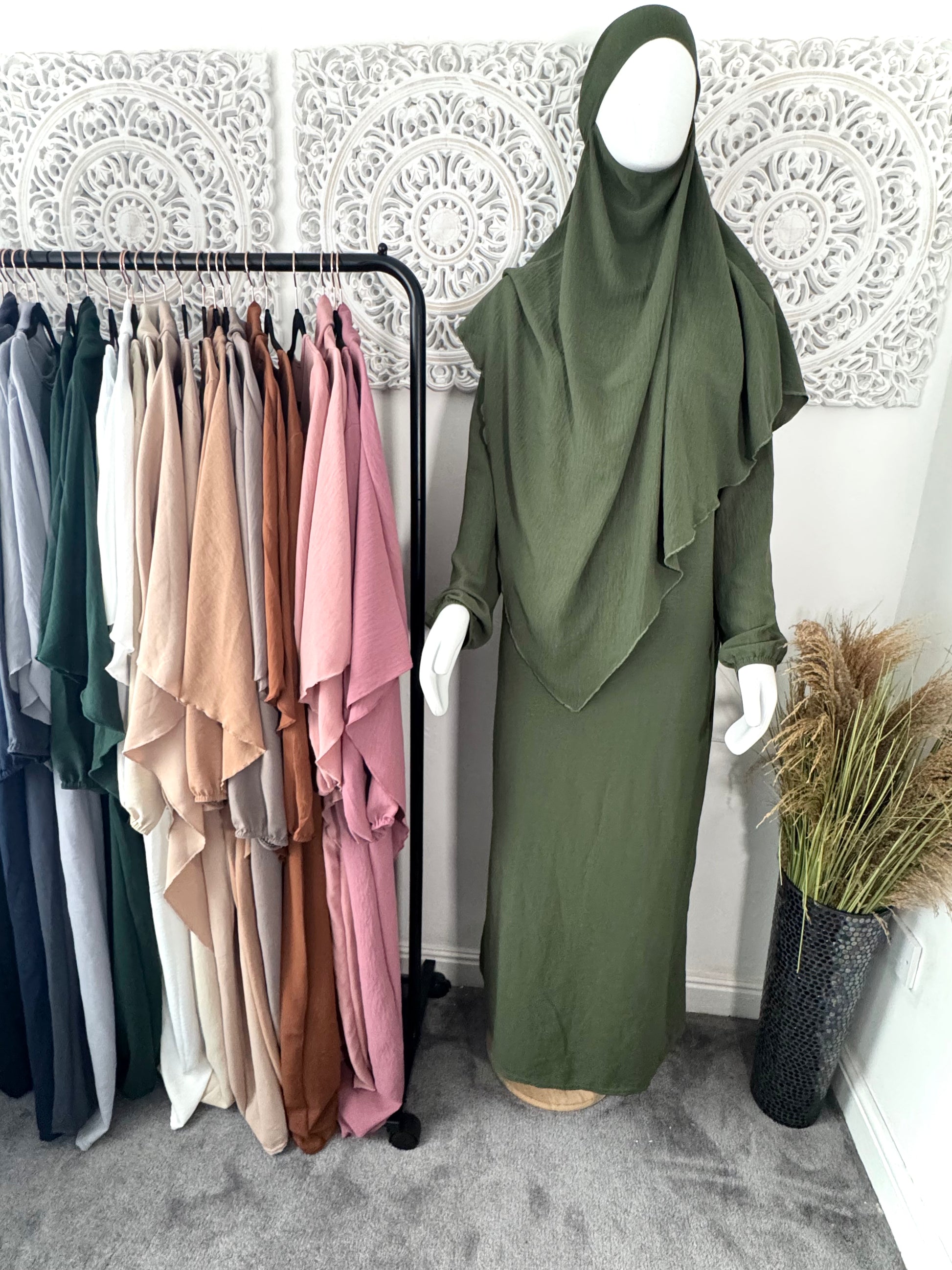 Khimar 2 pc Hawwa plain light weight abaya set adults and teenagers - Hijab Junkie UK