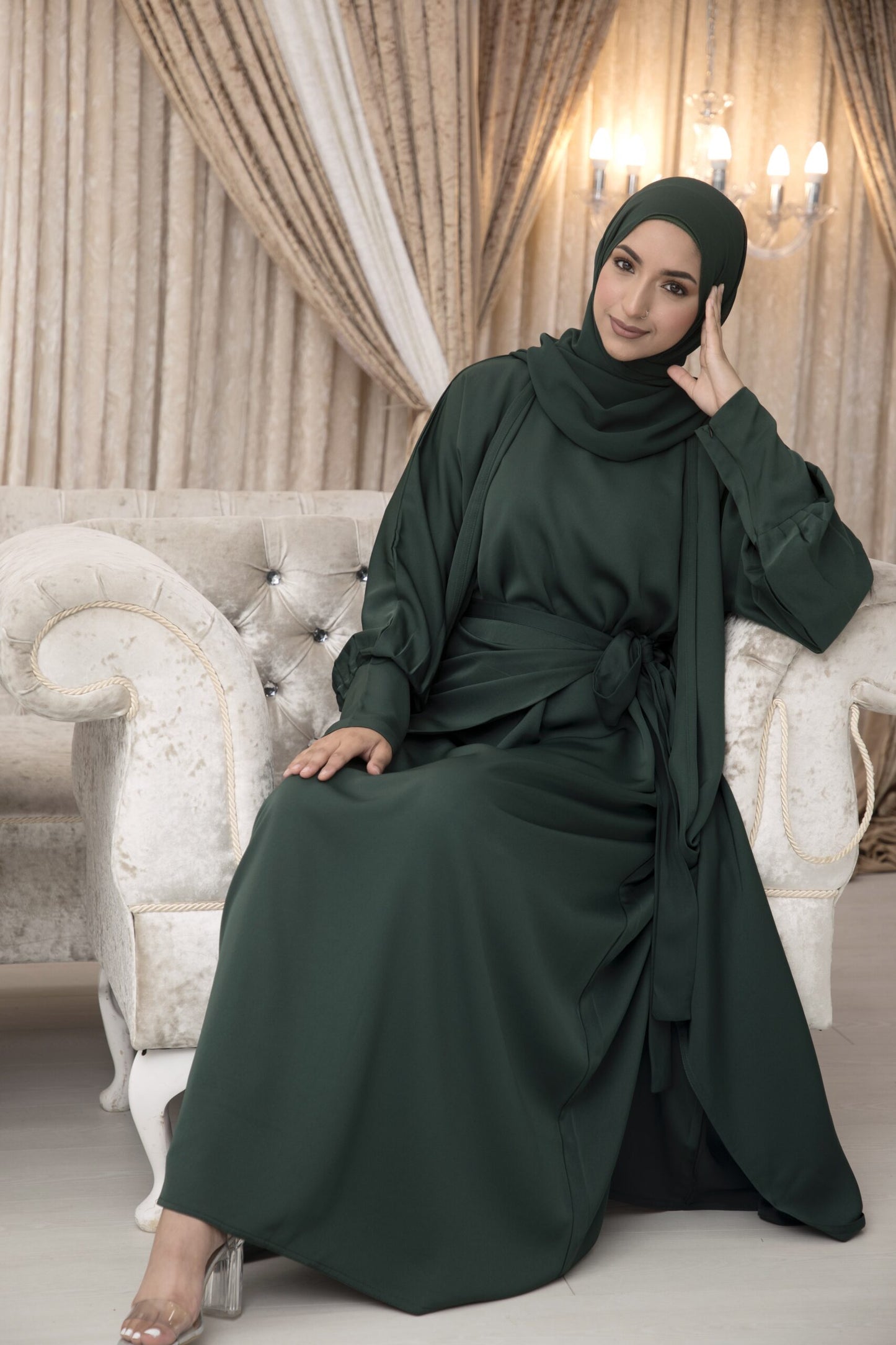 Exclusive 4 piece Manha wrap emerald Abayah set