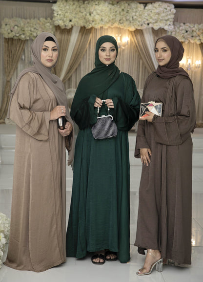 Exclusive 4 piece malai Sana pico emerald pocket Abayah set