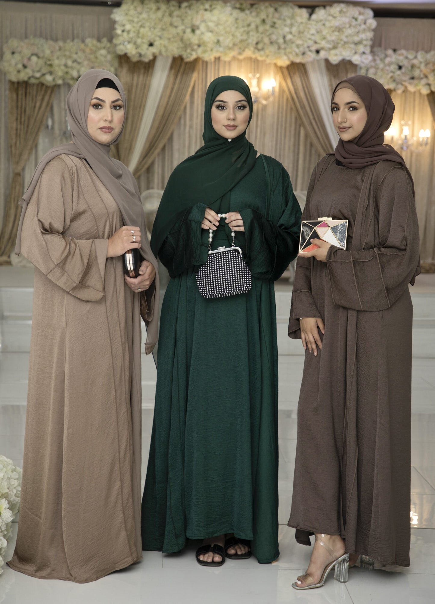 Exclusive 4 piece malai Sana picot black pocket Abayah set