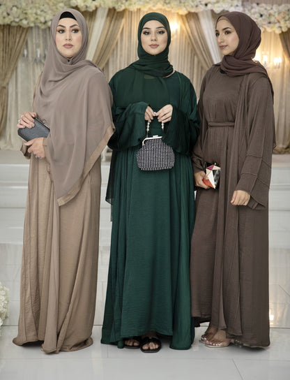 Exclusive 4 piece malai Sana pico chai pocket Abayah set